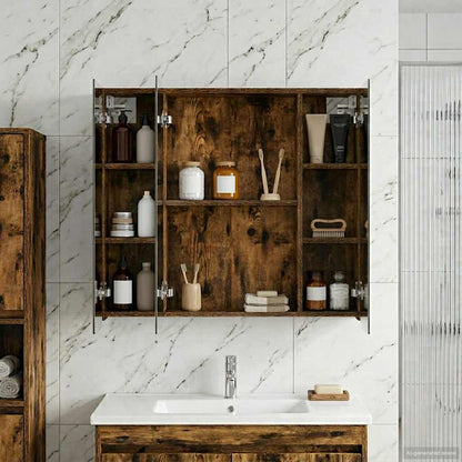 Bathroom Mirror Cabinet with Shelf Smoked Oak 80 x 14.5 x 70 cm