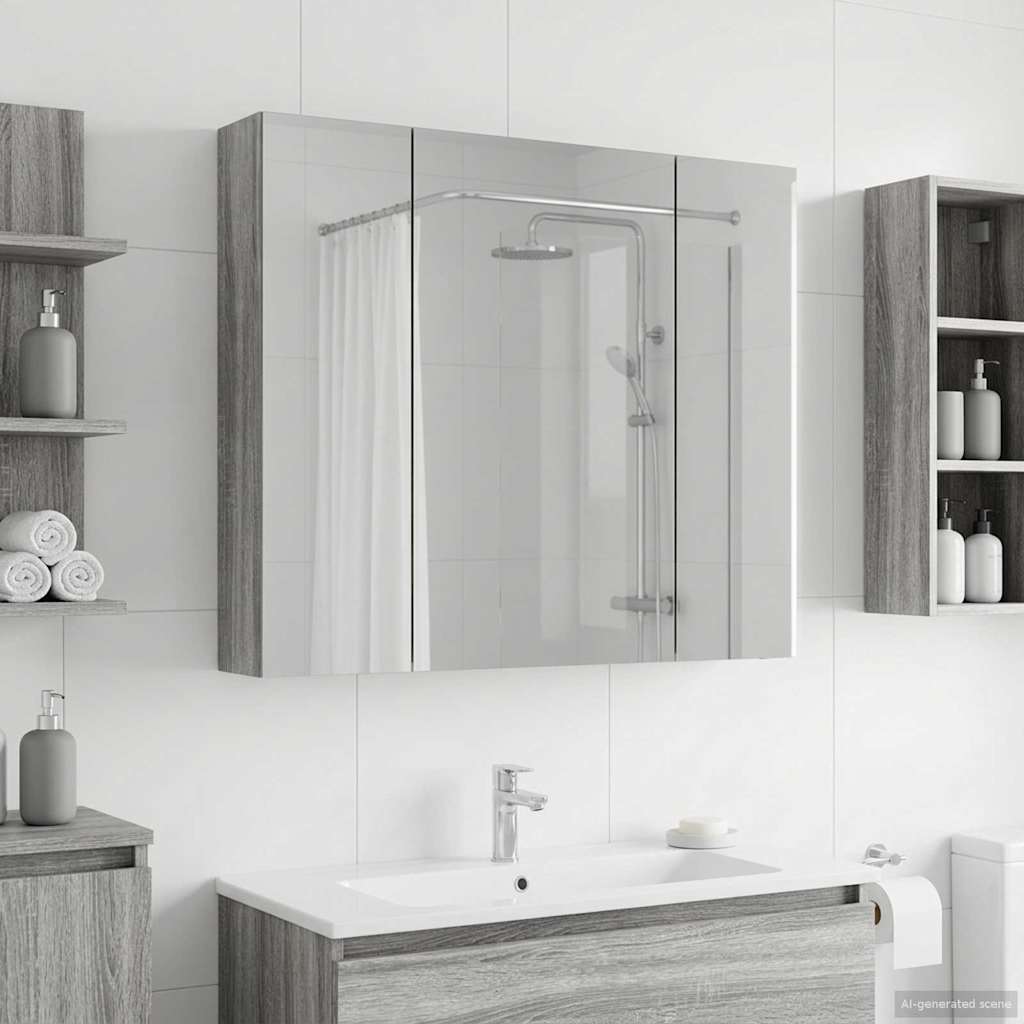 Bathroom Mirror Cabinet with Door Grey Sonoma 80 x 14.5 x 70 cm