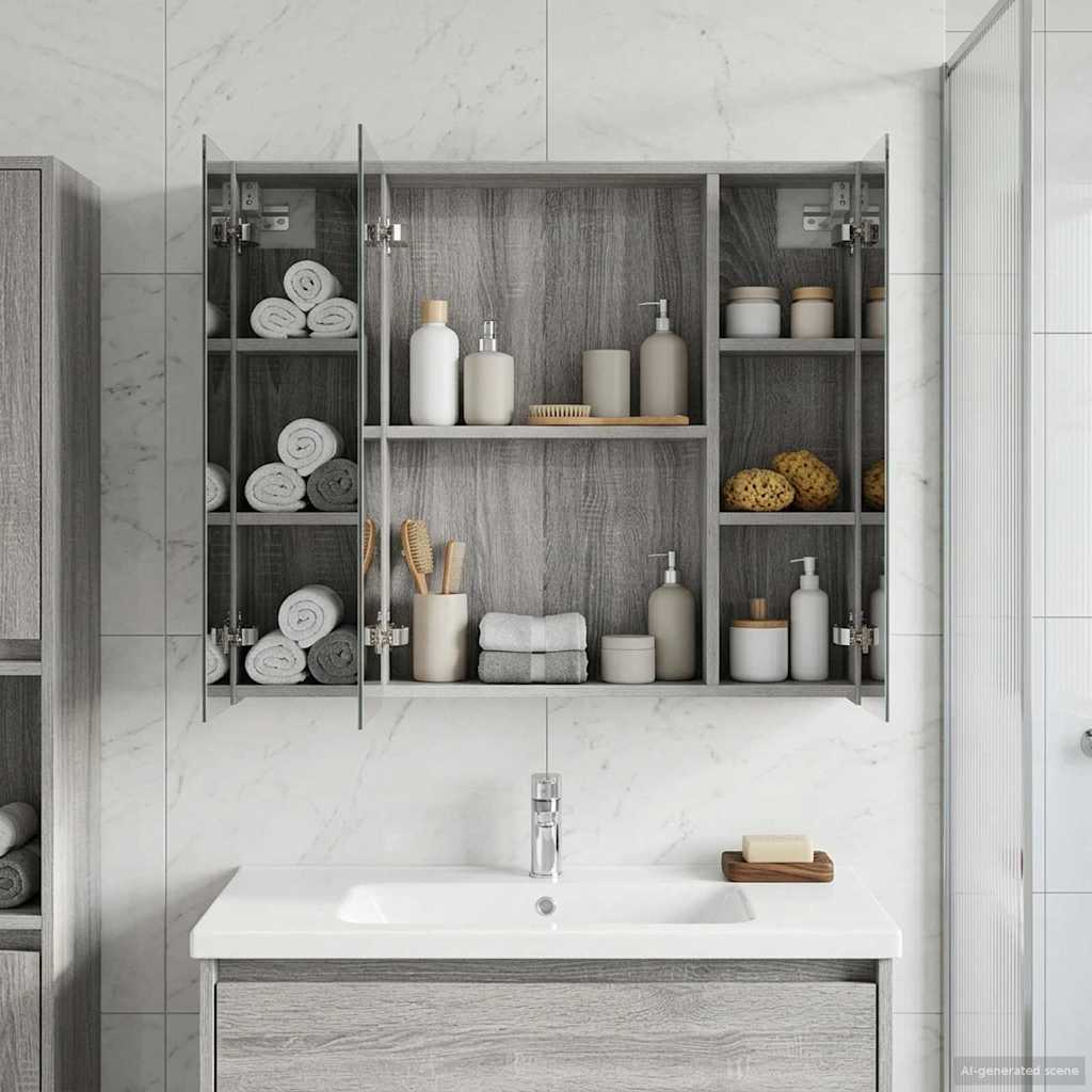 Bathroom Mirror Cabinet with Door Grey Sonoma 80 x 14.5 x 70 cm