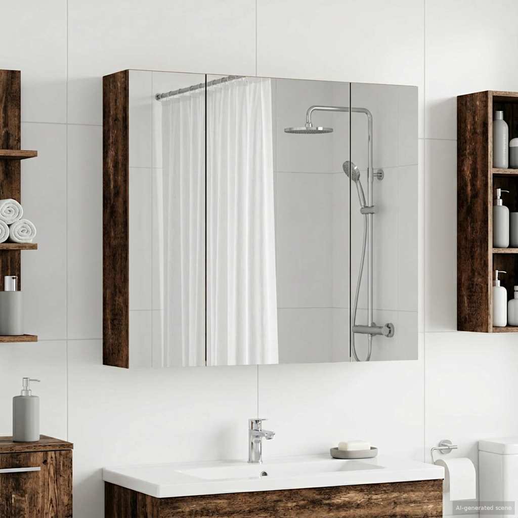 Bathroom Mirror Cabinet with Shelf Old Wood 80 x 14.5 x 70 cm
