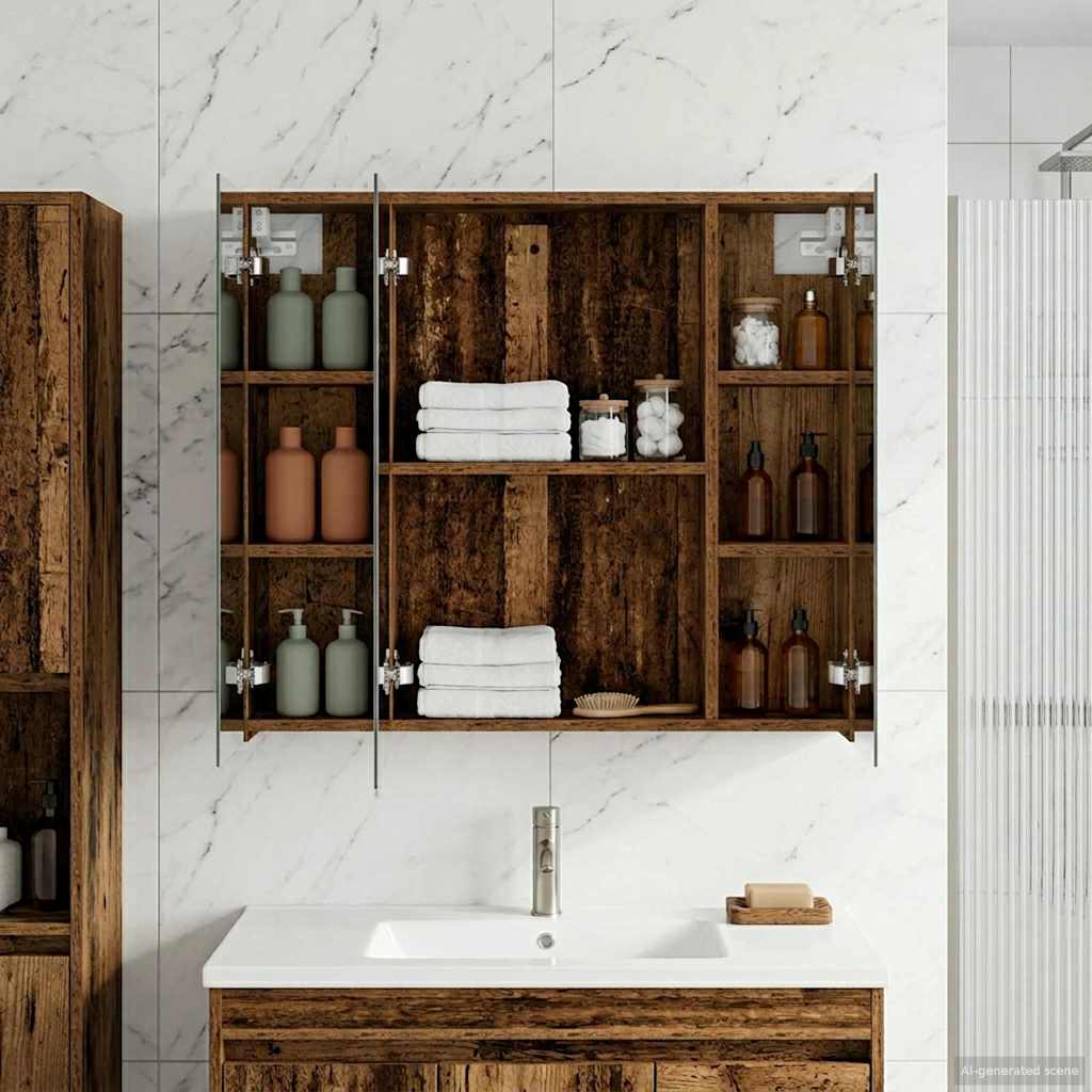 Bathroom Mirror Cabinet with Shelf Old Wood 80 x 14.5 x 70 cm