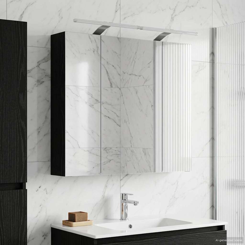 Bathroom Mirror Cabinet with Shelf Black Oak 80 x 14.5 x 70 cm