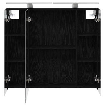 Bathroom Mirror Cabinet with Shelf Black Oak 80 x 14.5 x 70 cm