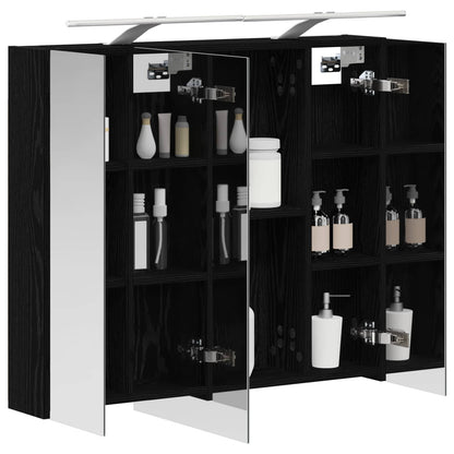 Bathroom Mirror Cabinet with Shelf Black Oak 80 x 14.5 x 70 cm