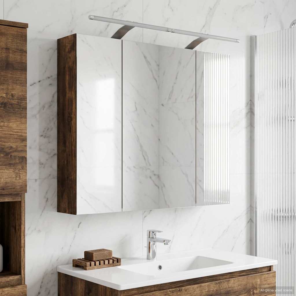 Bathroom Mirror Cabinet with Shelf Smoked Oak 80 x 14.5 x 70 cm