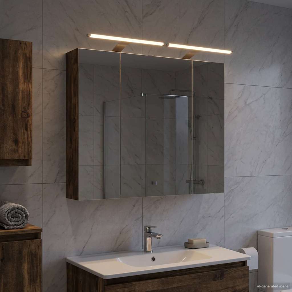 Bathroom Mirror Cabinet with Shelf Smoked Oak 80 x 14.5 x 70 cm