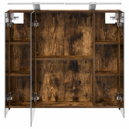 Bathroom Mirror Cabinet with Shelf Smoked Oak 80 x 14.5 x 70 cm