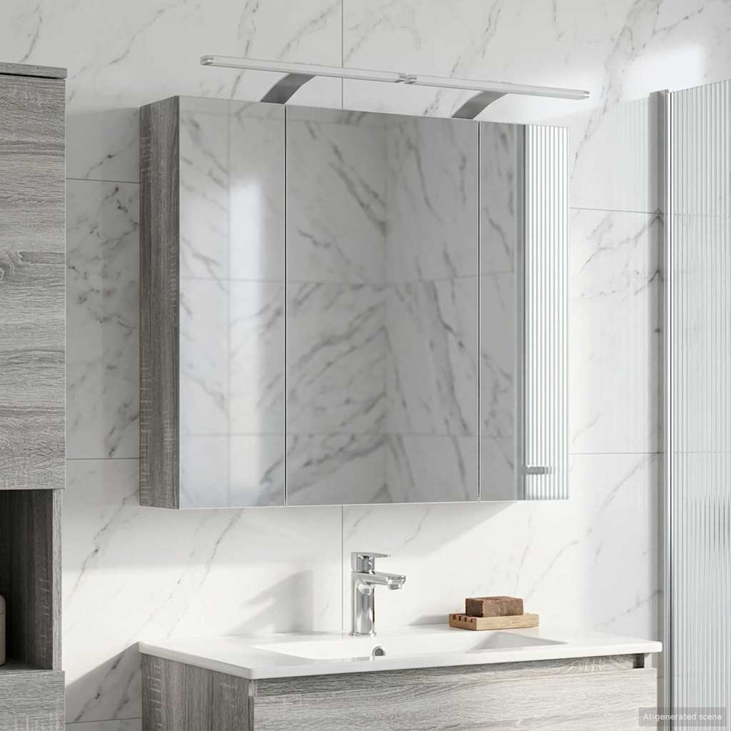 Bathroom Mirror Cabinet with Door Grey Sonoma 80 x 14.5 x 70 cm