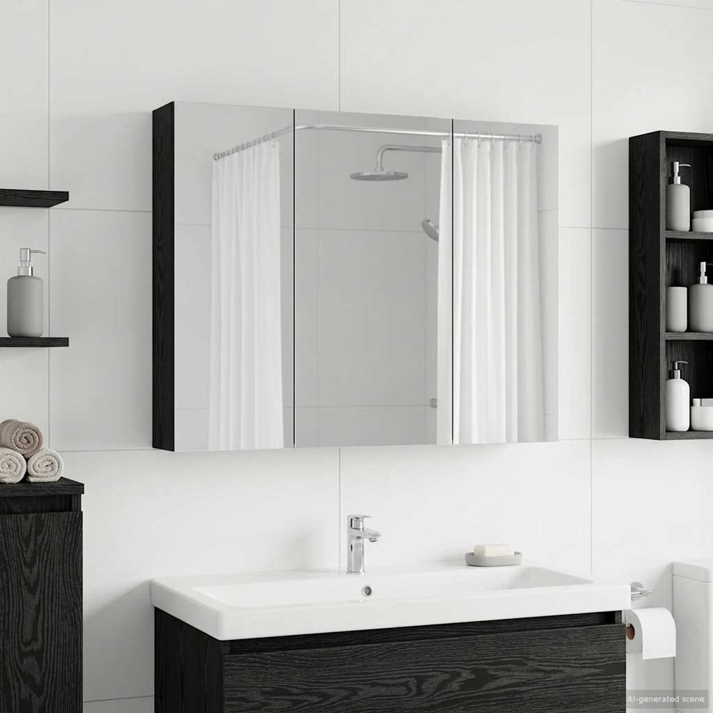 Bathroom Mirror Cabinet with Shelf Black Oak 100 x 14.5 x 70 cm