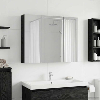 Bathroom Mirror Cabinet with Shelf Black Oak 100 x 14.5 x 70 cm