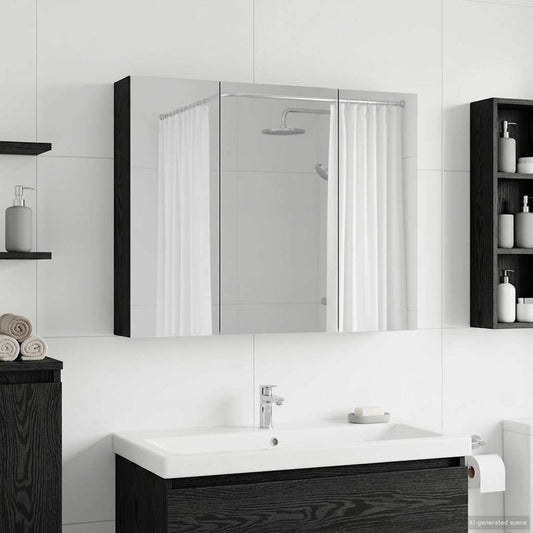 Bathroom Mirror Cabinet with Shelf Black Oak 100 x 14.5 x 70 cm