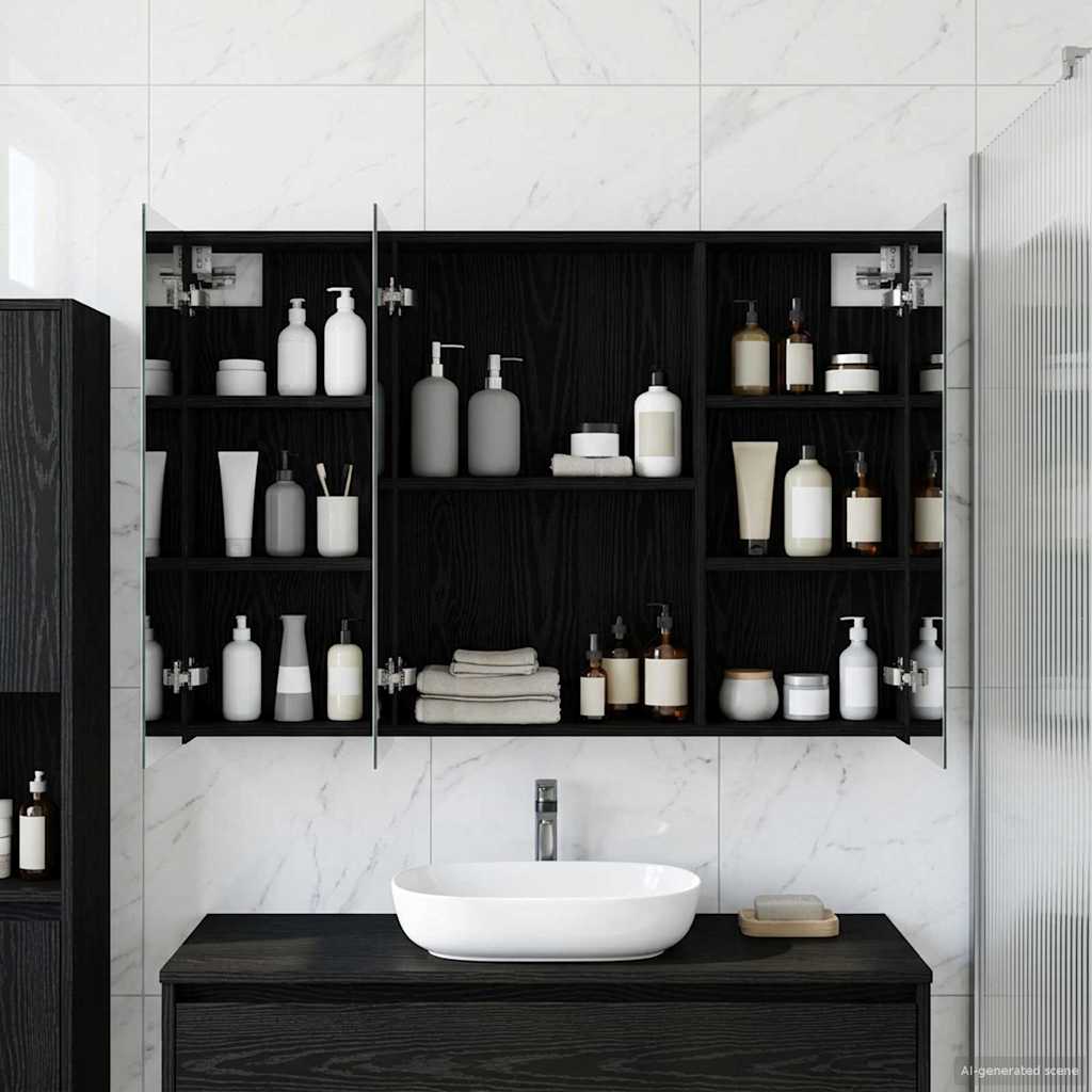 Bathroom Mirror Cabinet with Shelf Black Oak 100 x 14.5 x 70 cm