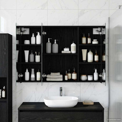 Bathroom Mirror Cabinet with Shelf Black Oak 100 x 14.5 x 70 cm