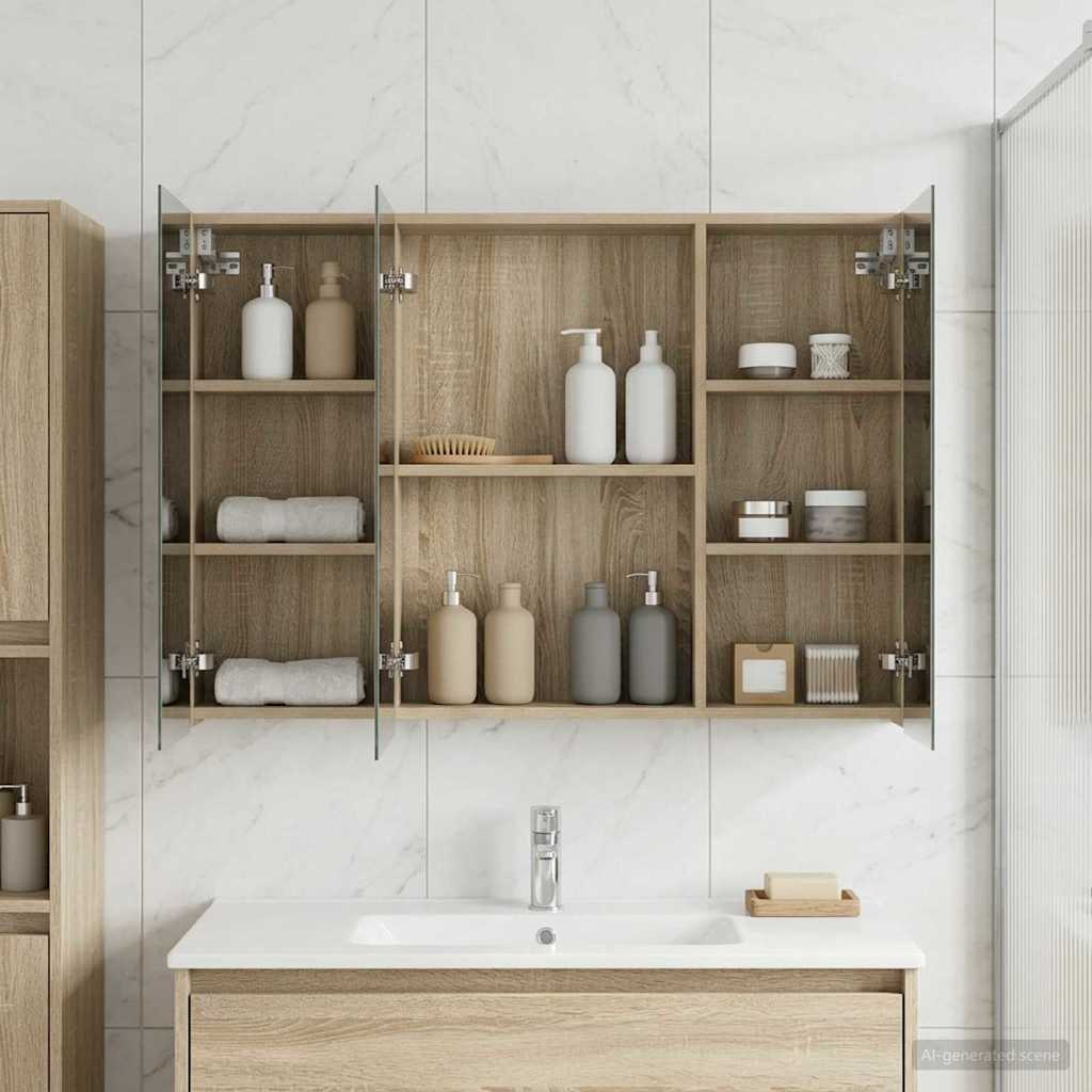 Bathroom Mirror Cabinet with Door Sonoma Oak 100 x 14.5 x 70 cm