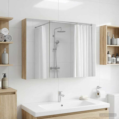 Bathroom Mirror Cabinet with Door Sonoma Oak 100 x 14.5 x 70 cm