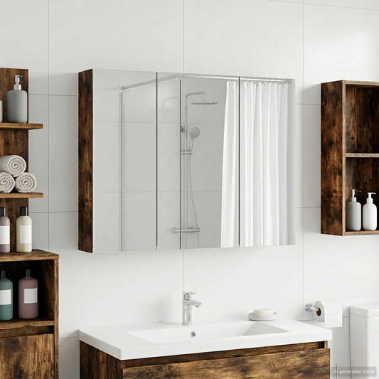 Bathroom Mirror Cabinet with Door Smoked Oak 100 x 14.5 x 70 cm
