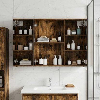 Bathroom Mirror Cabinet with Door Smoked Oak 100 x 14.5 x 70 cm