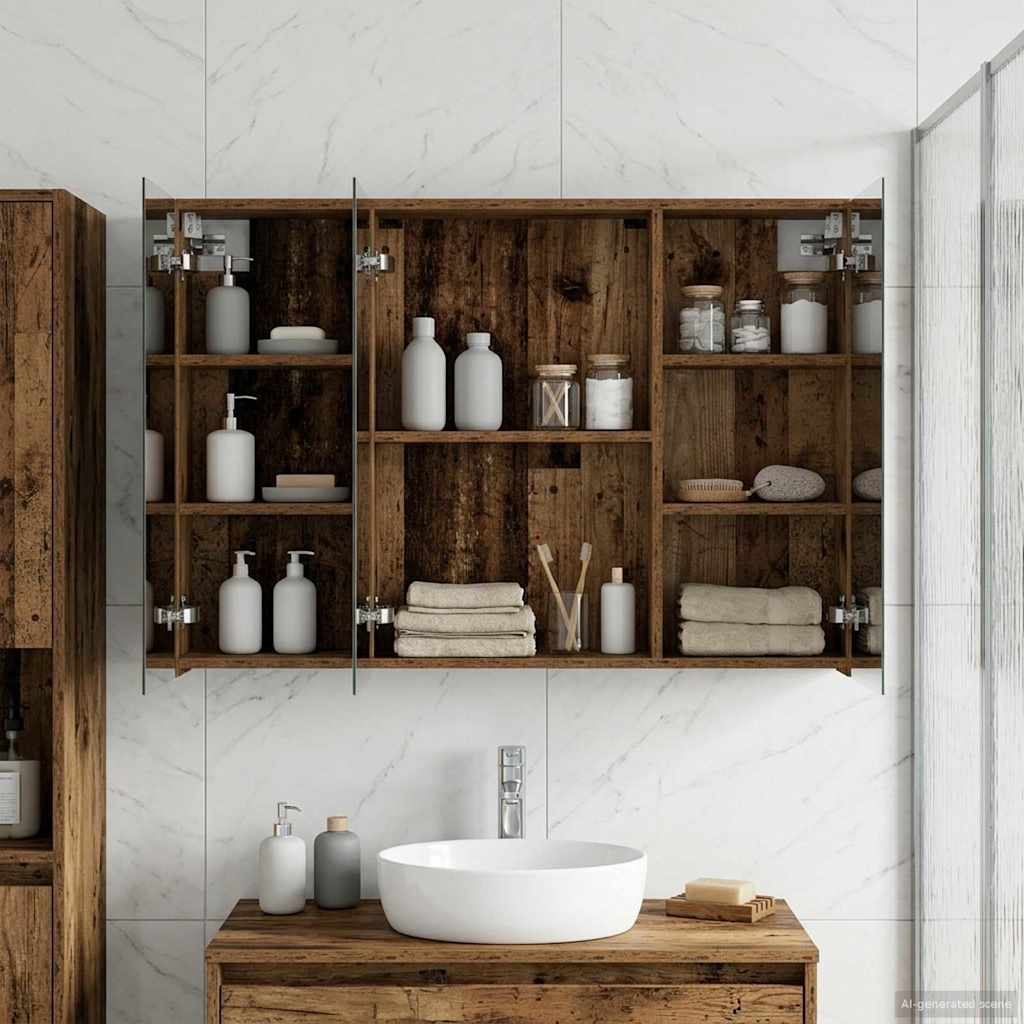 Bathroom Mirror Cabinet with Shelf Old Wood 100 x 14.5 x 70 cm