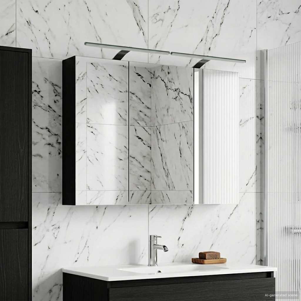 Bathroom Mirror Cabinet with Shelf Black Oak 100 x 14.5 x 70 cm