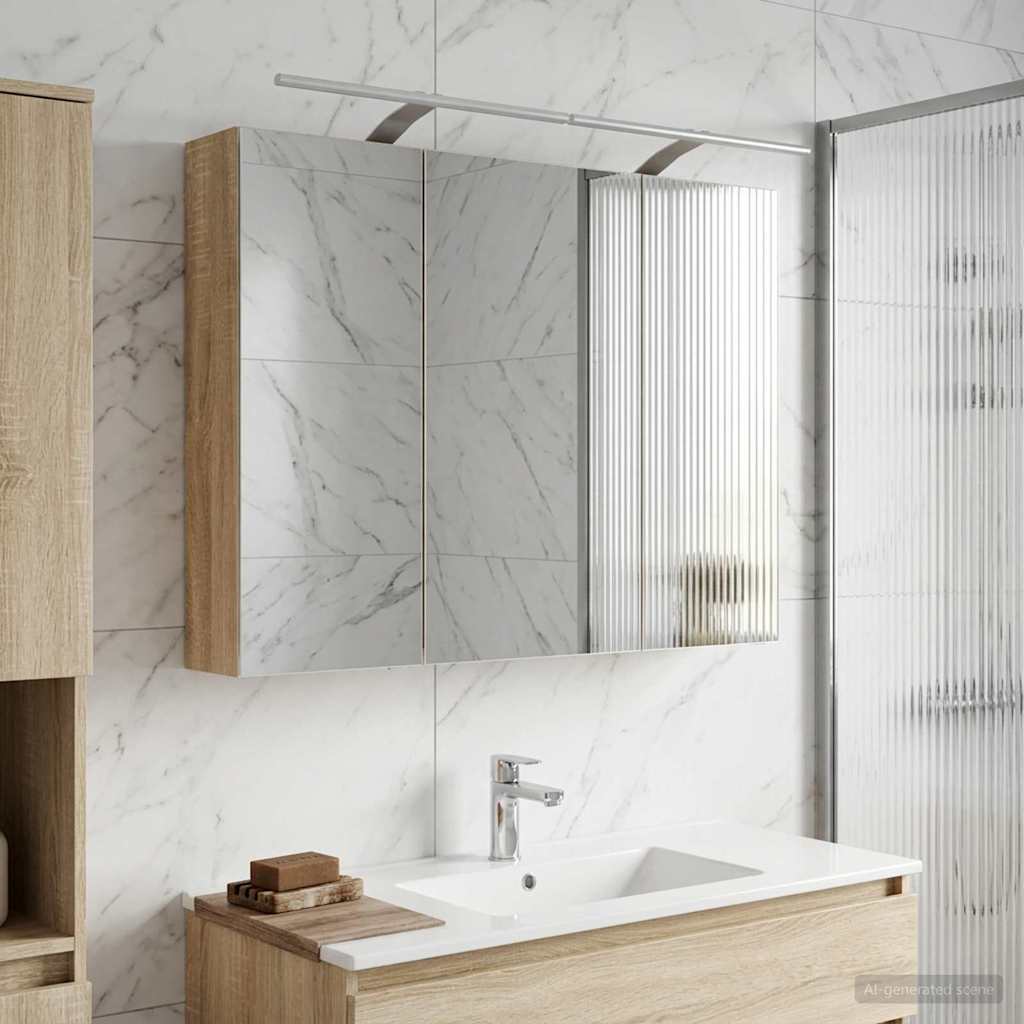Bathroom Mirror Cabinet with Door Sonoma Oak 100 x 14.5 x 70 cm
