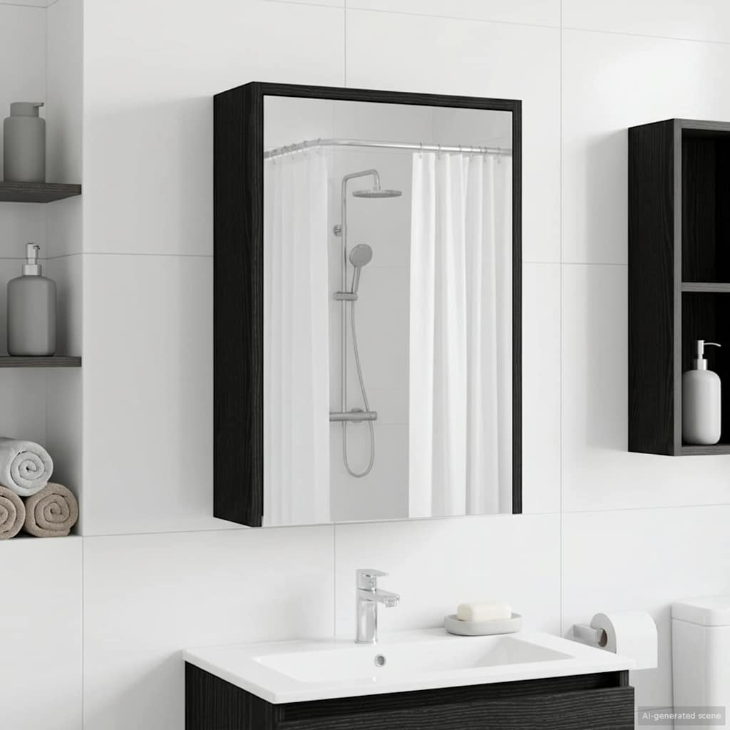 Bathroom Mirror Cabinet with Shelf Black Oak 43 x 16 x 62.5 cm