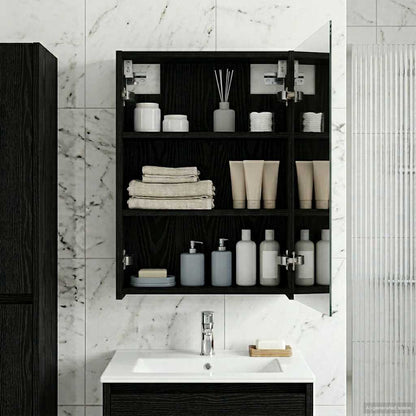 Bathroom Mirror Cabinet with Shelf Black Oak 43 x 16 x 62.5 cm