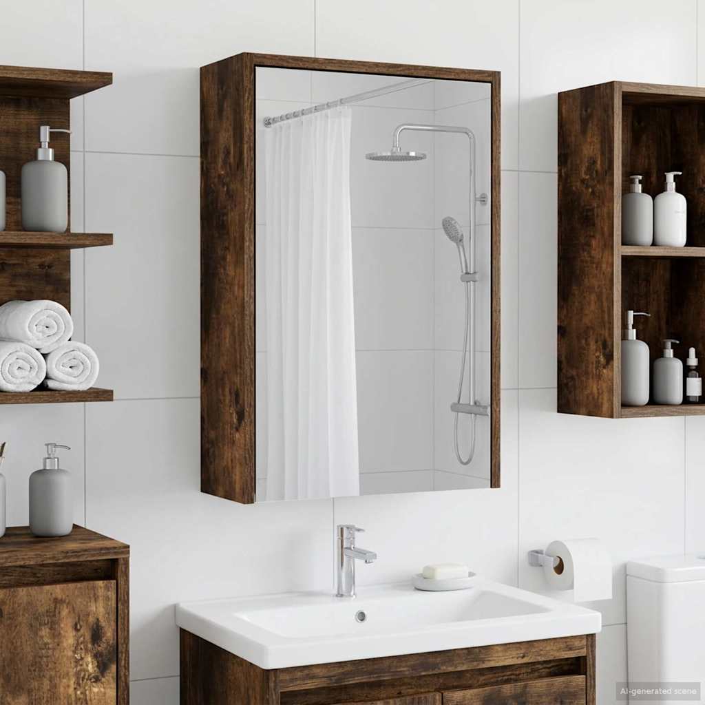 Bathroom Mirror Cabinet with Shelf Smoked Oak 43 x 16 x 62.5 cm