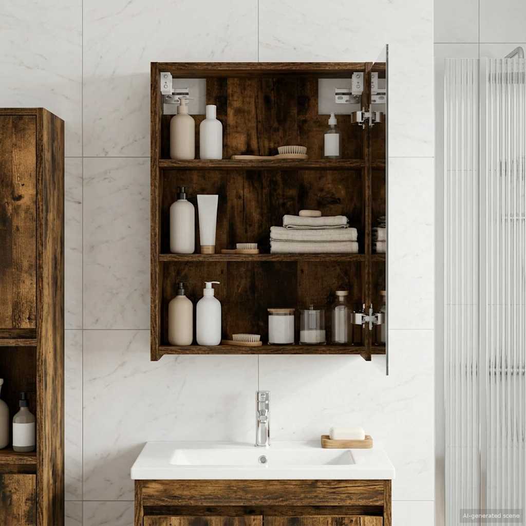 Bathroom Mirror Cabinet with Shelf Smoked Oak 43 x 16 x 62.5 cm