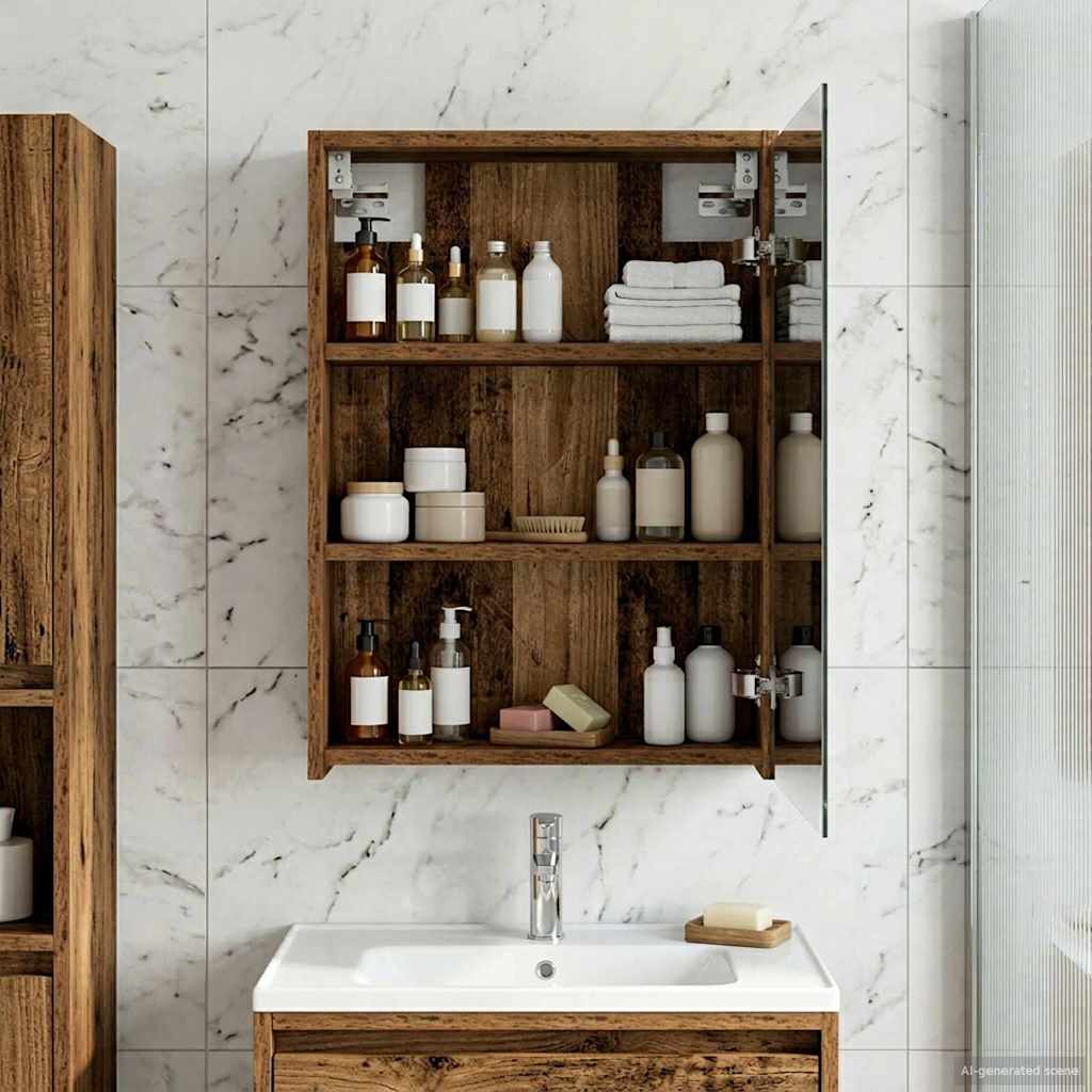 Bathroom Mirror Cabinet with Shelf Old Wood 43 x 16 x 62.5 cm