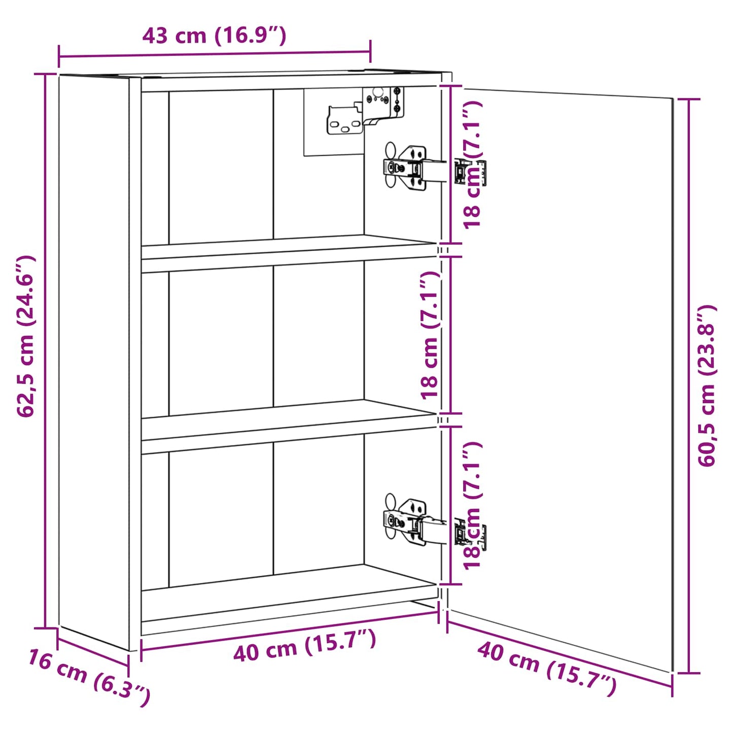 Bathroom Mirror Cabinet Artisian Oak 43 x 16 x 62.5 cm
