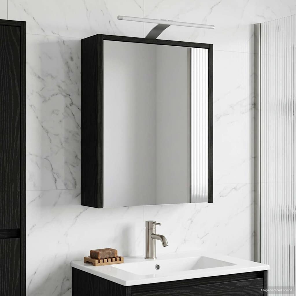 Bathroom Mirror Cabinet with Shelf Black Oak 43 x 16 x 62.5 cm