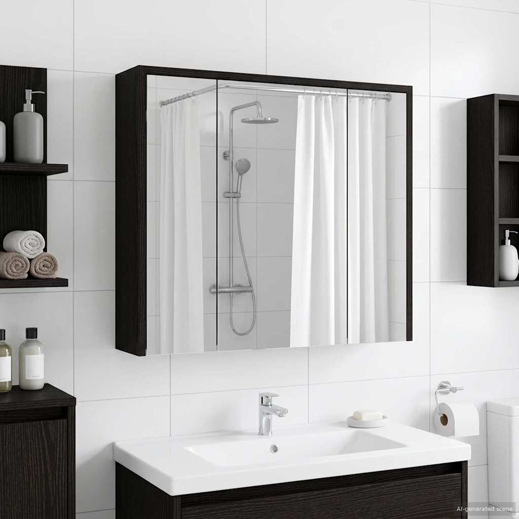 Bathroom Mirror Cabinet Black Oak 63.5 x 16 x 62.5 cm