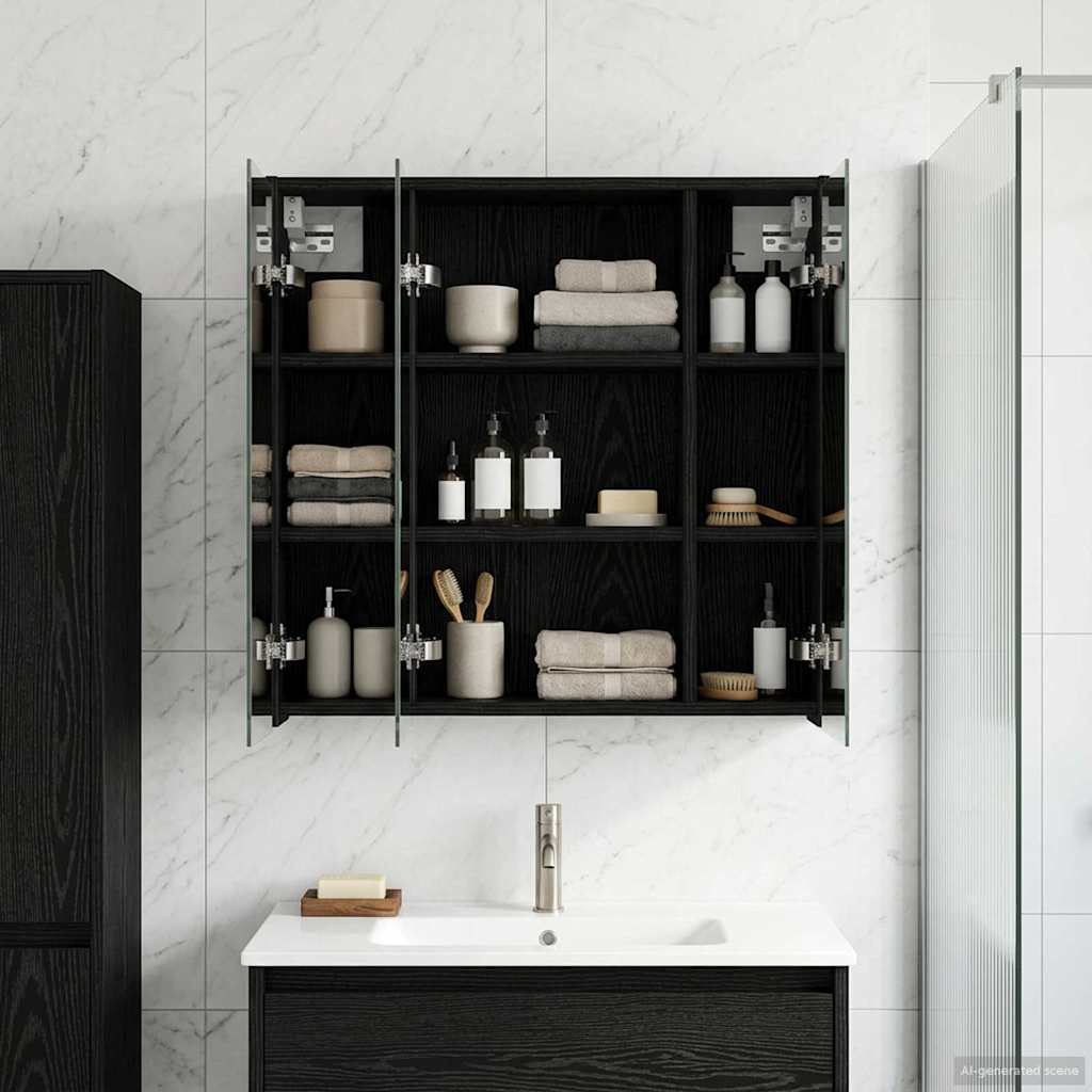 Bathroom Mirror Cabinet Black Oak 63.5 x 16 x 62.5 cm