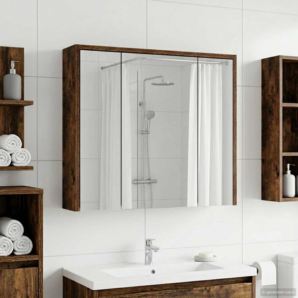 Bathroom Mirror Cabinet Smoked Oak 63.5 x 16 x 62.5 cm