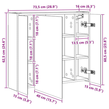 Bathroom Mirror Cabinet Black Oak 73.5 x 16 x 62.5 cm