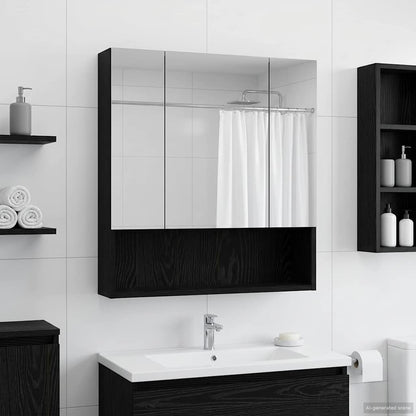 Bathroom Mirror Cabinet with Shelf Black Oak 60 x 14.5 x 70 cm