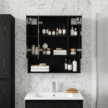 Bathroom Mirror Cabinet with Shelf Black Oak 60 x 14.5 x 70 cm