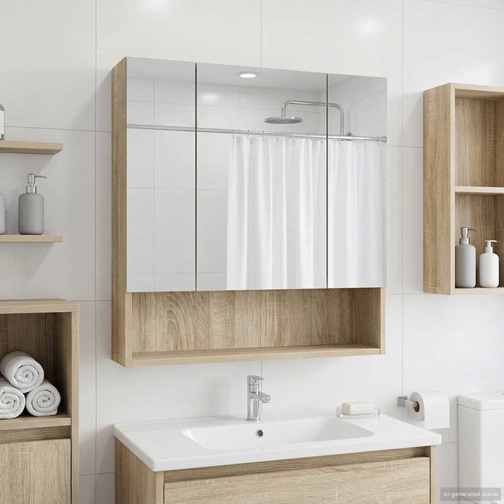 Bathroom Mirror Cabinet with Shelf Sonoma Oak 60 x 14.5 x 70 cm
