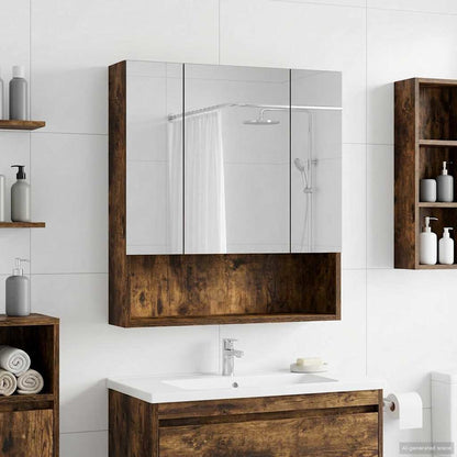 Bathroom Mirror Cabinet with Shelf Smoked Oak 60 x 14.5 x 70 cm