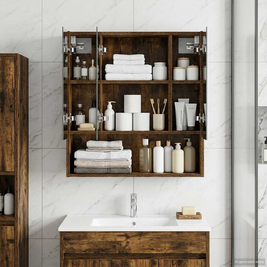 Bathroom Mirror Cabinet with Shelf Smoked Oak 60 x 14.5 x 70 cm