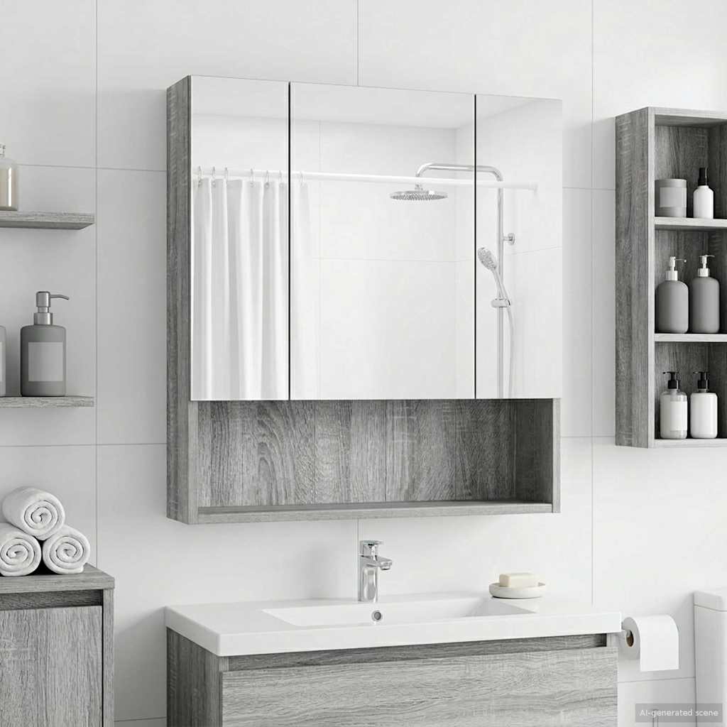 Bathroom Mirror Cabinet with Door Grey Sonoma 60 x 14.5 x 70 cm