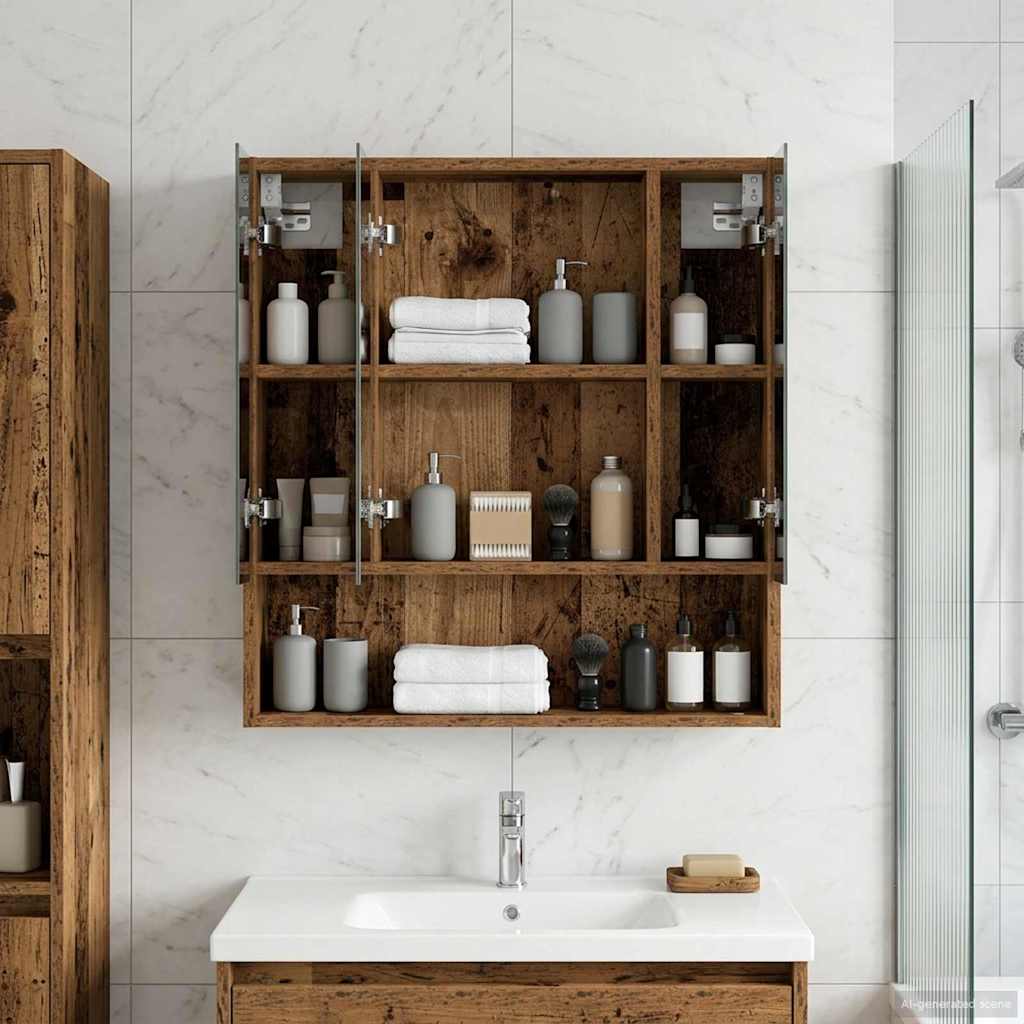 Bathroom Mirror Cabinet with Shelf Old Wood 60 x 14.5 x 70 cm