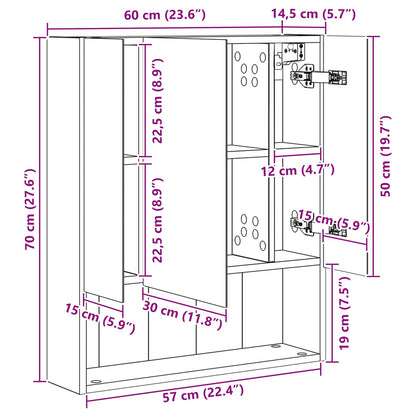 Bathroom Mirror Cabinet with Shelf Old Wood 60 x 14.5 x 70 cm