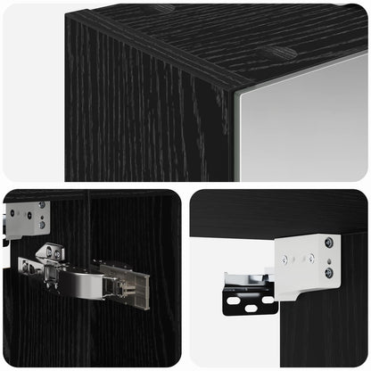 Bathroom Mirror Cabinet with Shelf Black Oak 60 x 14.5 x 70 cm