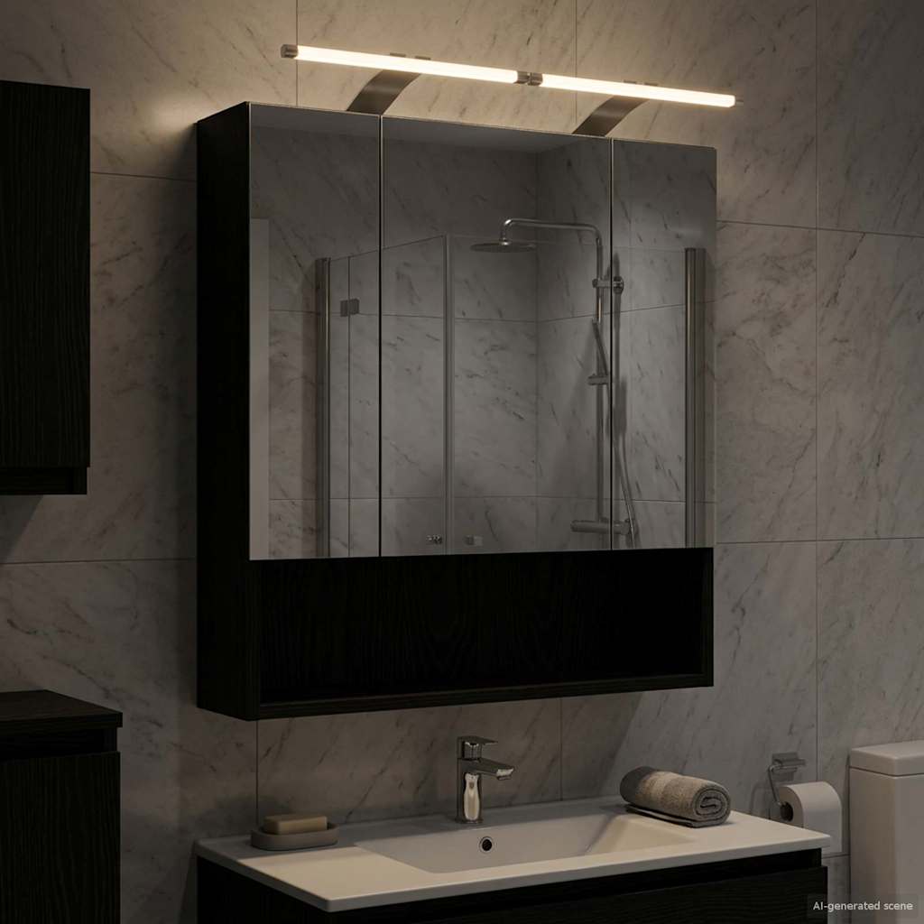 Bathroom Mirror Cabinet with Shelf Black Oak 60 x 14.5 x 70 cm