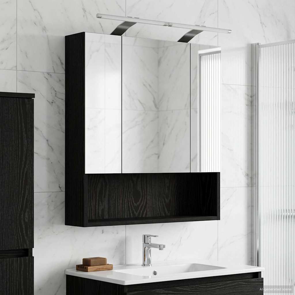 Bathroom Mirror Cabinet with Shelf Black Oak 60 x 14.5 x 70 cm
