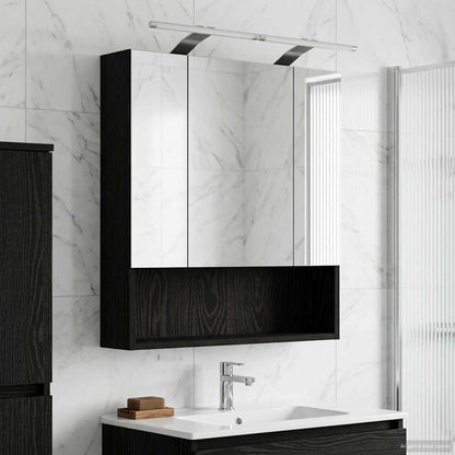 Bathroom Mirror Cabinet with Shelf Black Oak 60 x 14.5 x 70 cm