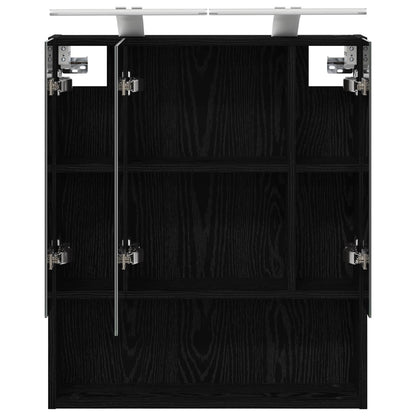 Bathroom Mirror Cabinet with Shelf Black Oak 60 x 14.5 x 70 cm