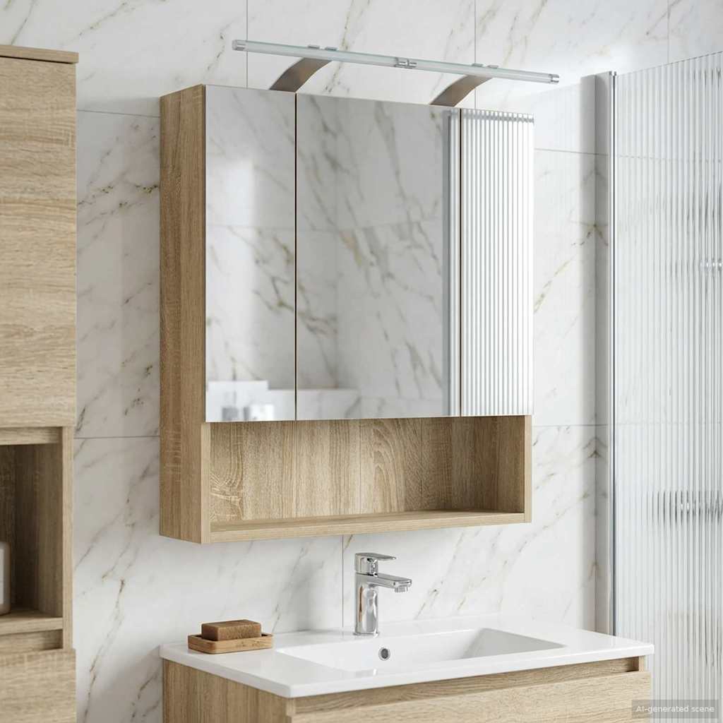Bathroom Mirror Cabinet with Shelf Sonoma Oak 60 x 14.5 x 70 cm
