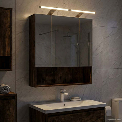 Bathroom Mirror Cabinet with Shelf Smoked Oak 60 x 14.5 x 70 cm